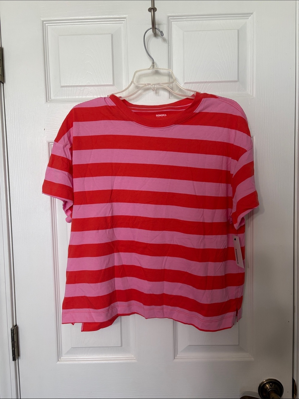 SONOMA Red and Pink Striped Short Sleeve Tee
